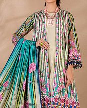 Off-white/Turquoise Khaddar Suit (2 Pcs)- Pakistani Winter Dress