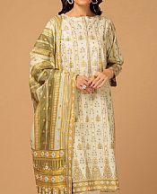 Bonanza Off White/Olive Lawn Suit- Pakistani Designer Lawn Suits