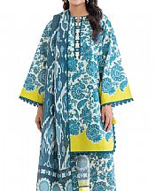 Turquoise/Off White Lawn Suit