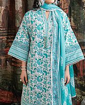 Bonanza White/Aqua Lawn Suit- Pakistani Designer Lawn Suits