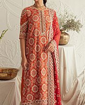 Cross Stitch Safety Orange Chiffon Suit- Pakistani Designer Chiffon Suit