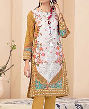 White/Lion Brown Lawn Kurti- Pakistani Designer Lawn Dress