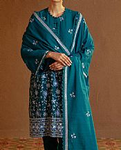 Cross Stitch Teal Khaddar Suit- Pakistani Winter Dress