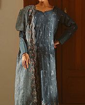 Cross Stitch Teal Grey Silk Suit- Pakistani Designer Chiffon Suit