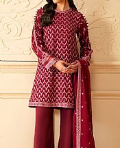 Cross Stitch Wine Red Chiffon Suit- Pakistani Designer Chiffon Suit