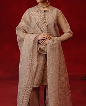 Cross Stitch Pale Taupe Organza Suit- Pakistani Designer Chiffon Suit