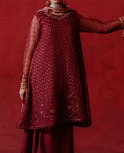 Cross Stitch Maroon Organza Suit- Pakistani Chiffon Dress