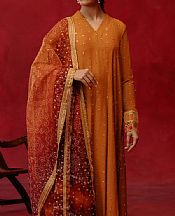 Cross Stitch Rust Silk Suit- Pakistani Designer Chiffon Suit