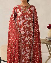 Cross Stitch Auburn Red Silk Suit- Pakistani Designer Chiffon Suit