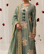 Cross Stitch Pistachio Gree Silk Suit- Pakistani Designer Chiffon Suit