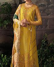 Cross Stitch Mustard Organza Suit- Pakistani Designer Chiffon Suit