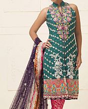 Teal Crinkle Chiffon Suit- Pakistani Party Wear Dress