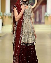 Ivory/Maroon Chiffon Suit- Pakistani Bridal Dress