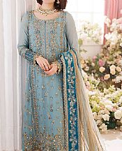 Blue/Fawn Crinkle Chiffon Suit- Pakistani Party Wear Dress