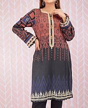 Edenrobe Black/Pastel Red Cotton Satin Kurti- Pakistani Winter Dress