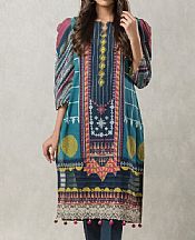 Turquoise/Charcoal Khaddar Kurti- Pakistani Winter Dress