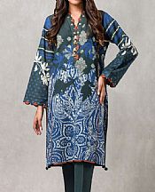 Charcoal/Royal Blue Khaddar Kurti- Pakistani Winter Dress