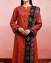 Edenrobe Shocking Orange Lawn Suit- Pakistani Designer Lawn Suits