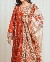 Edenrobe Bright Orange Lawn Suit- Pakistani Lawn Dress