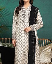Edenrobe Off White/Black Raw Silk Suit- Pakistani Designer Chiffon Suit