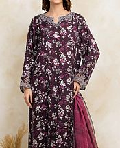 Edenrobe Plum Raw Silk Suit- Pakistani Designer Chiffon Suit