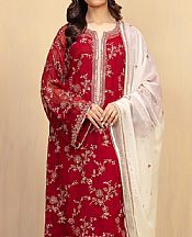 Edenrobe Red Chiffon Suit- Pakistani Designer Chiffon Suit