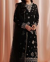 Edenrobe Black Raw Silk Suit- Pakistani Designer Chiffon Suit