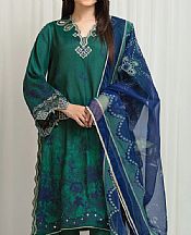 Edenrobe Green Raw Silk Suit- Pakistani Designer Chiffon Suit