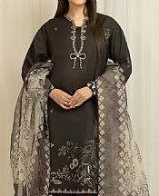 Edenrobe Black Raw Silk Suit- Pakistani Chiffon Dress