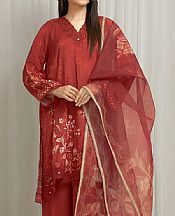 Edenrobe Pale Red Raw Silk Suit- Pakistani Designer Chiffon Suit