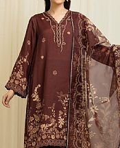 Edenrobe Brown Raw Silk Suit- Pakistani Chiffon Dress