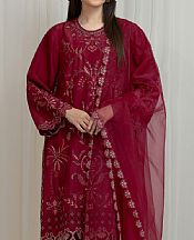 Edenrobe Wine Red Silk Suit- Pakistani Chiffon Dress