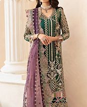 Elaf Bottle Green Organza Suit- Pakistani Chiffon Dress