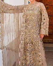 Elaf Beige/Golden Net Suit- Pakistani Chiffon Dress