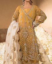 Elaf Sand Gold Organza Suit- Pakistani Designer Chiffon Suit