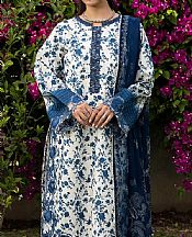 Ellena Off White/Denim Blue Lawn Suit- Pakistani Lawn Dress
