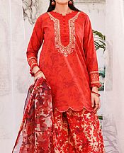 Ellena Persian Red Lawn Suit- Pakistani Designer Lawn Suits
