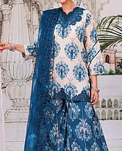 Ellena Off White/Blue Lawn Suit- Pakistani Lawn Dress