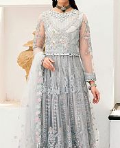 Emaan Adeel Light Grey Net Suit- Pakistani Designer Chiffon Suit