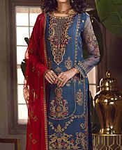 Denim Blue Organza Suit- Pakistani Designer Chiffon Suit