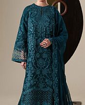 Emaan Adeel Teal Chiffon Suit- Pakistani Designer Chiffon Suit