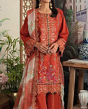 Emaan Adeel Dark Pastel Red Lawn Suit- Pakistani Lawn Dress