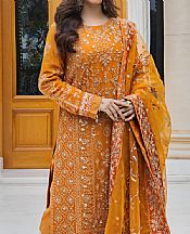 Emaan Adeel Orange Organza Suit- Pakistani Designer Chiffon Suit