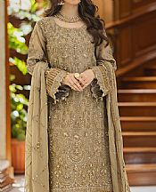 Emaan Adeel Beige Organza Suit- Pakistani Designer Chiffon Suit