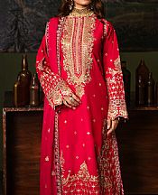 Emaan Adeel Red Ribbon Silk Suit- Pakistani Chiffon Dress