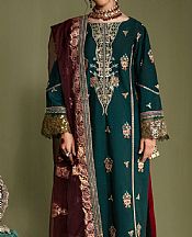 Emaan Adeel Teal Silk Suit- Pakistani Designer Chiffon Suit