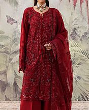 Emaan Adeel Maroon Organza Suit- Pakistani Designer Chiffon Suit