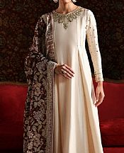 Emaan Adeel Off White Raw Silk Suit- Pakistani Designer Chiffon Suit