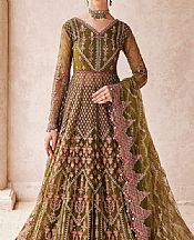 Emaan Adeel Olive Green Net Suit- Pakistani Chiffon Dress