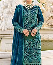 Emaan Adeel Teal Blue Chiffon Suit- Pakistani Designer Chiffon Suit